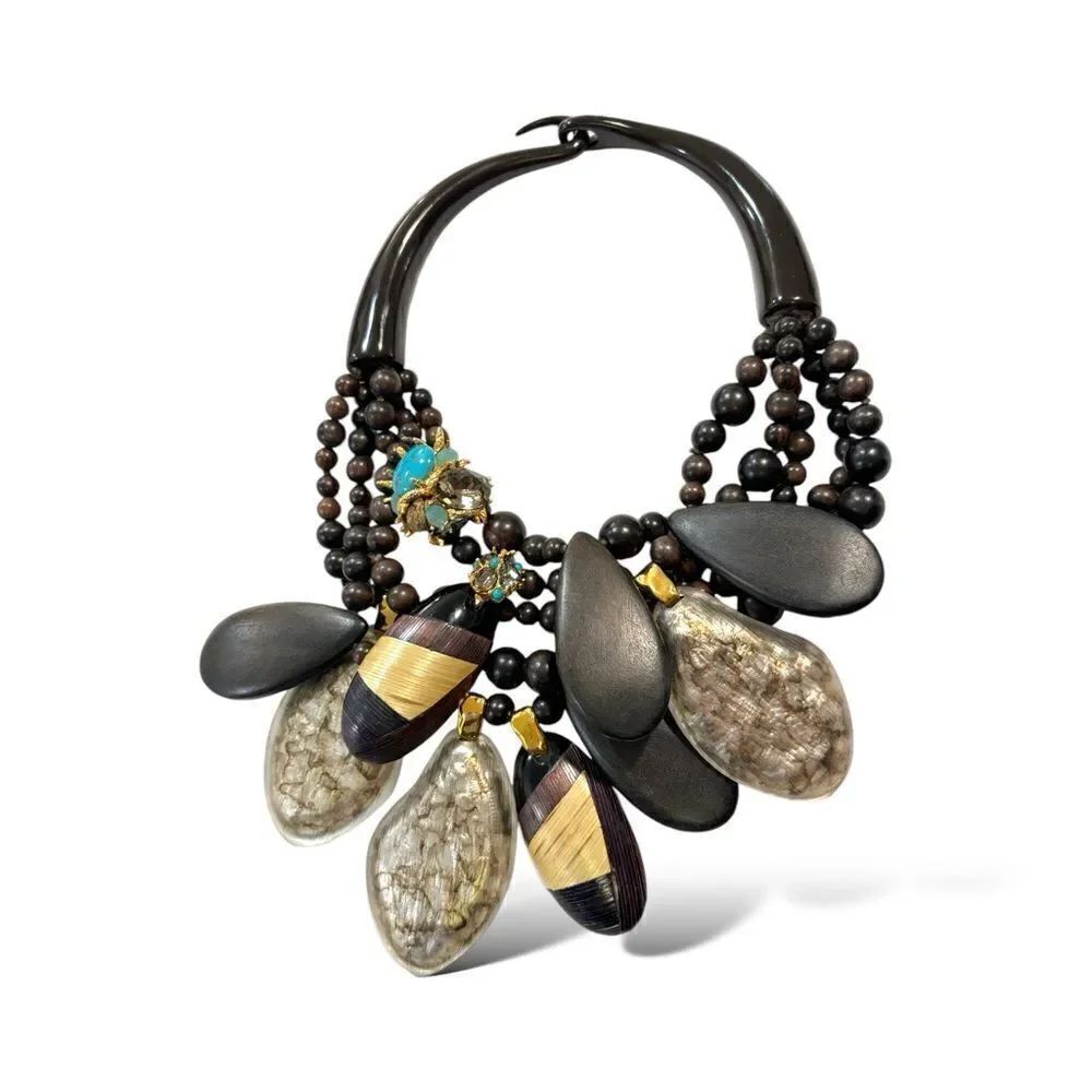 ALEXIS BITTAR Lucite Pendants with Crystal & Stone Accents Statement Necklace
